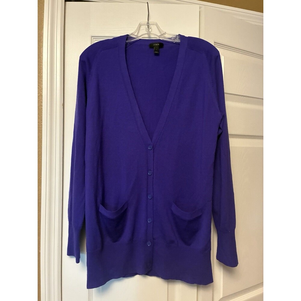 J. Crew Women’s 100% Merino Wool Long Cardigan Sweater Large Purple